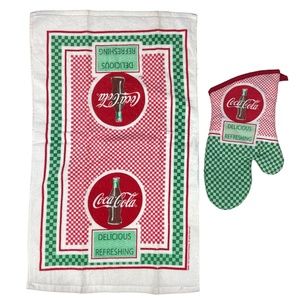 COCA COLA Matching Kitchen Towel (15" x 25") and Oven Mitt Delicious Refreshing